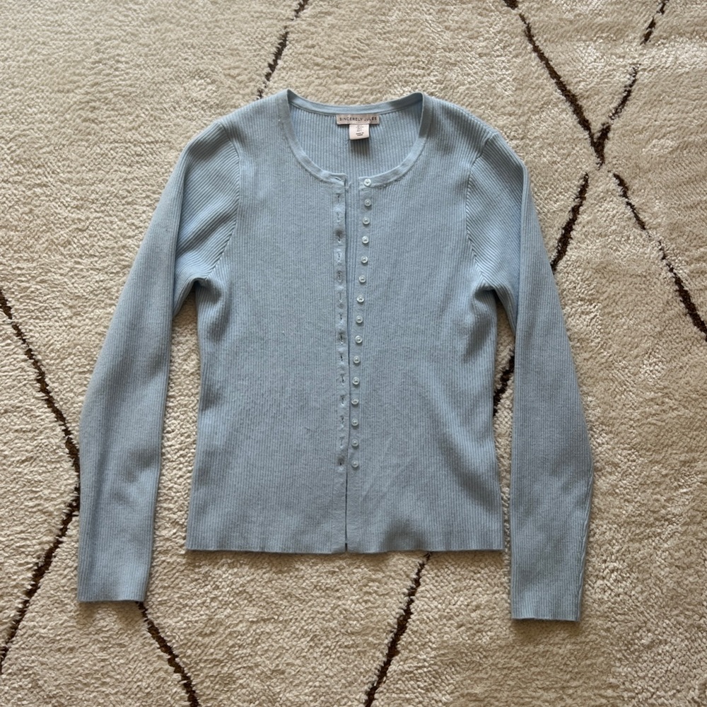 Sincerely Jules mini button baby blue ribbed cardigan